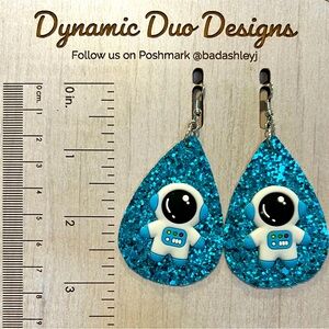 Astronaut Blue glitter faux leather earrings